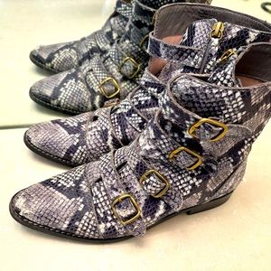 JCrew Leather buckled ankle boots snake skin 7.5 Women’s